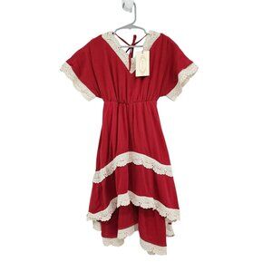 Mia Joy Girl's V-neck Lace Trimmed Tiered A-line Kaio Maxi Dress